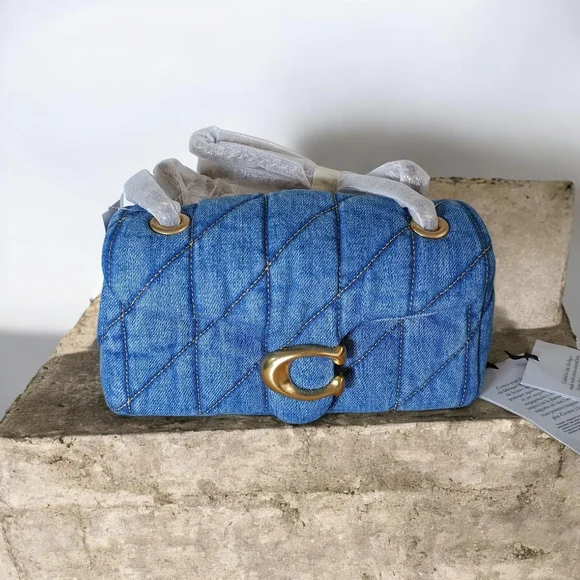 NWT! Popular Coach Denim Quilted Chain Shoulder Bag, The Tabby 20 - Picture 2 of 5